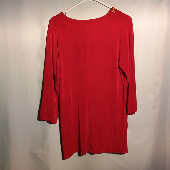 Red Embellished Tunic Top for Women – 3/4 Sleeve Boho Style Blouse - Picture 5 of 5